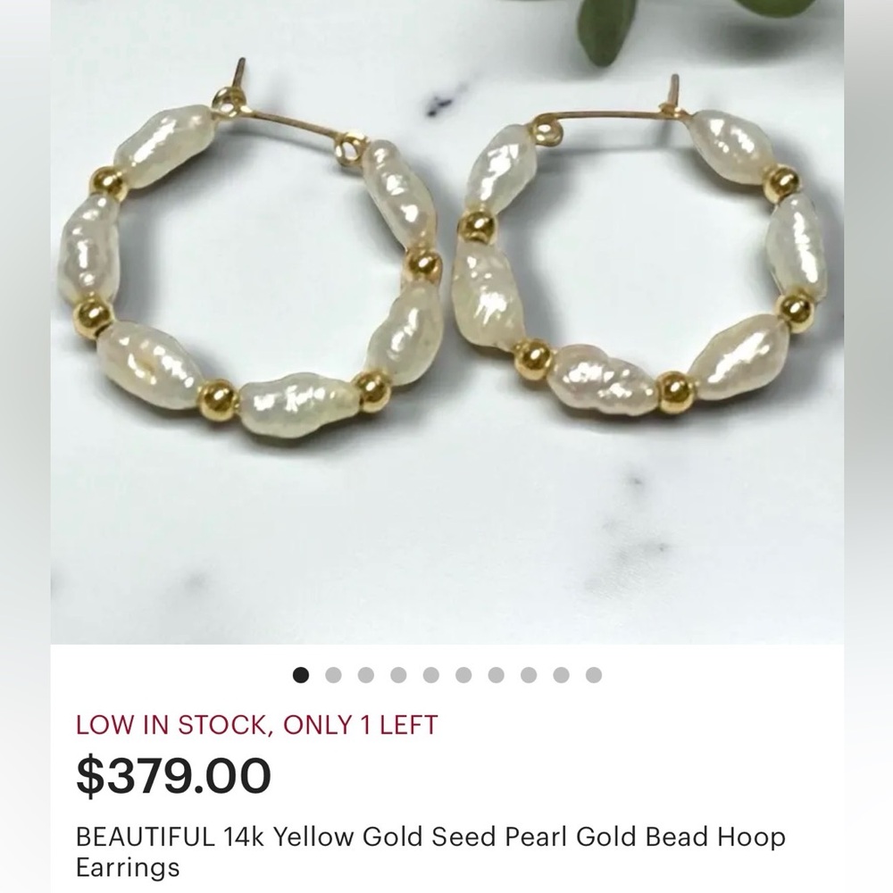 Vintage elegant 10k Gold and Freshwater Pearl Hoop Earrings